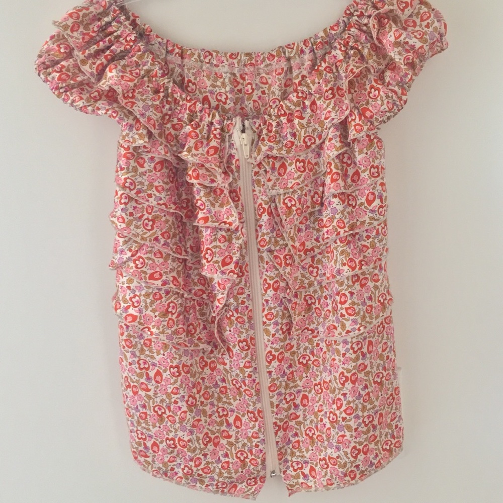 🌸VINTAGE🌸 Ruffle floral zip up top